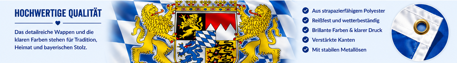 Detailansicht der blau-wei&szlig;en Bayern Fahne mit Wappen